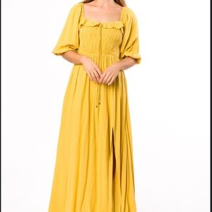 Devon Smocked Maxi Dress in Mustard - Bump Friendly - X-Large - Worth Collective